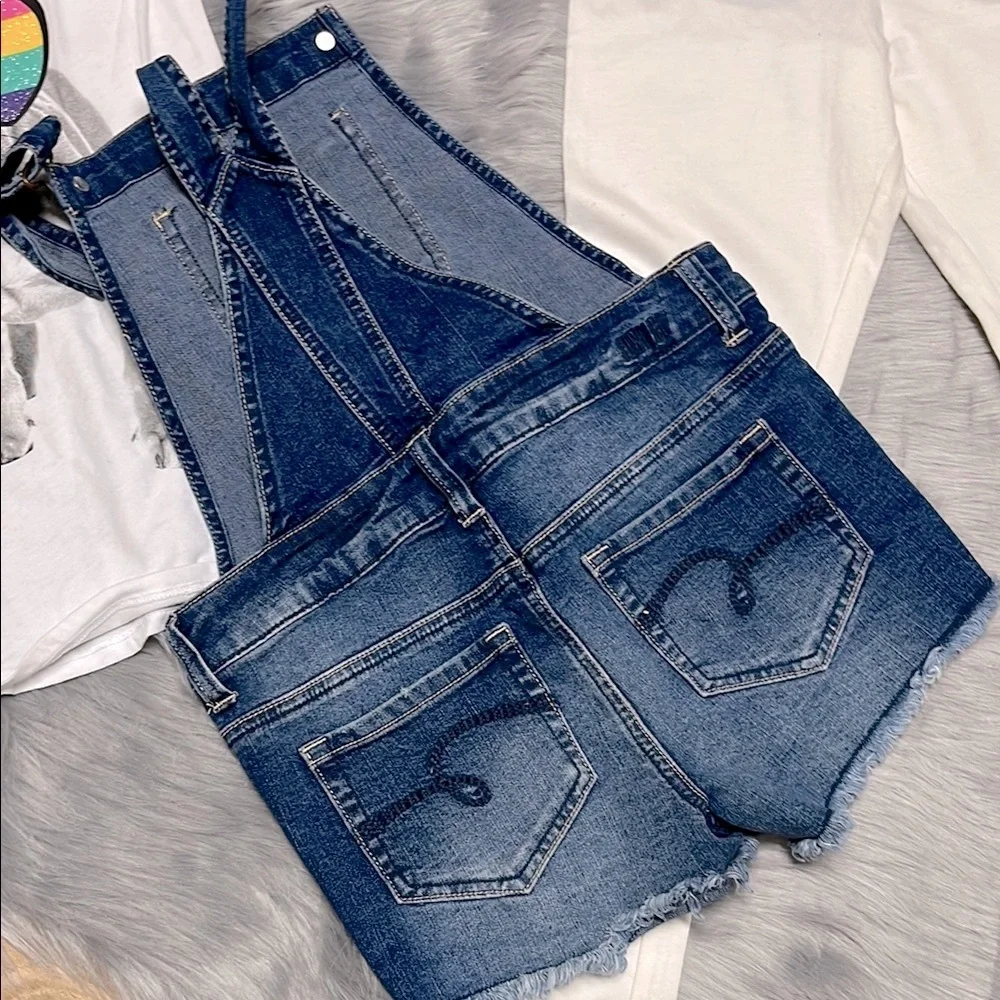 JUSTICE 3-PC BUNDLE - Denim Overalls, White Tee & Leggings